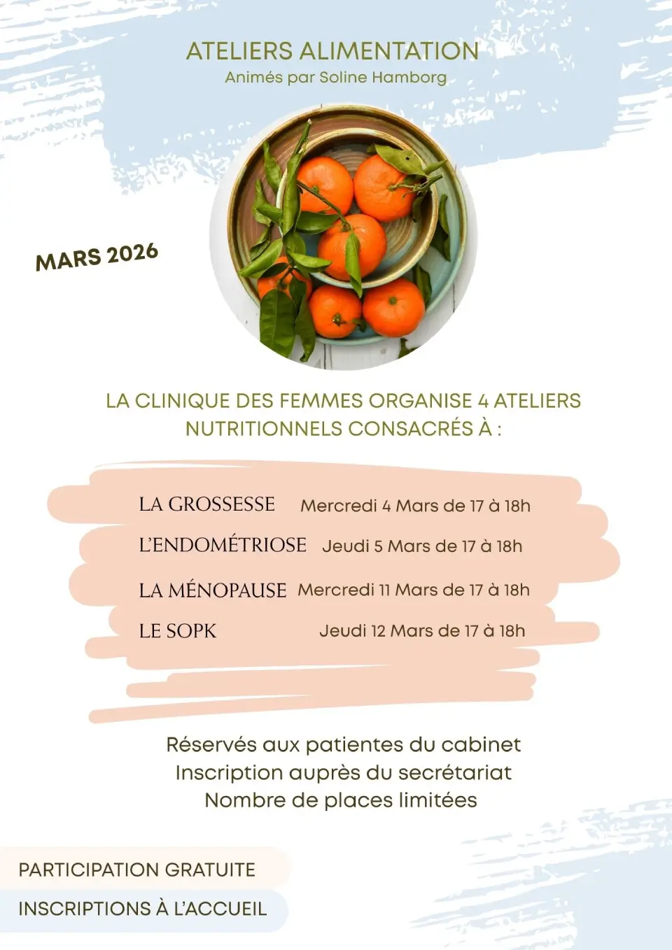 La clinique vous propose 4 ateliers nutrition